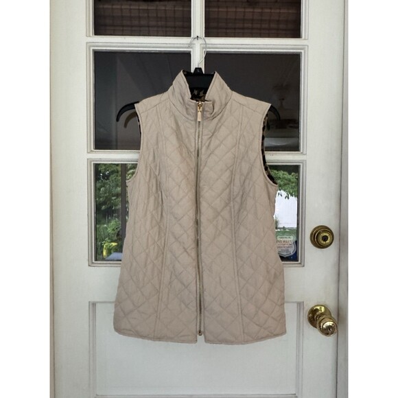 Charter Club Reversible Vest Animal Print / Beige Soft Pockets Quilted Zip Sz S - Picture 11 of 13